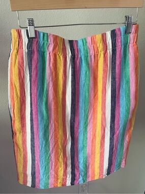 J. Crew 100% Linen Multicolor Vertical Stripe Mini Skirt - New Without Tags